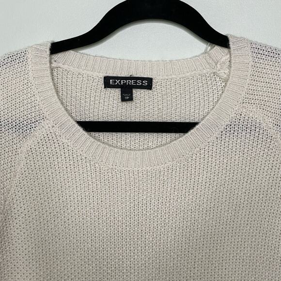 Express Tunic Sweater Rib Knit Long Sleeve Round Neck Cream Lagenlook XS - Picture 5 of 11